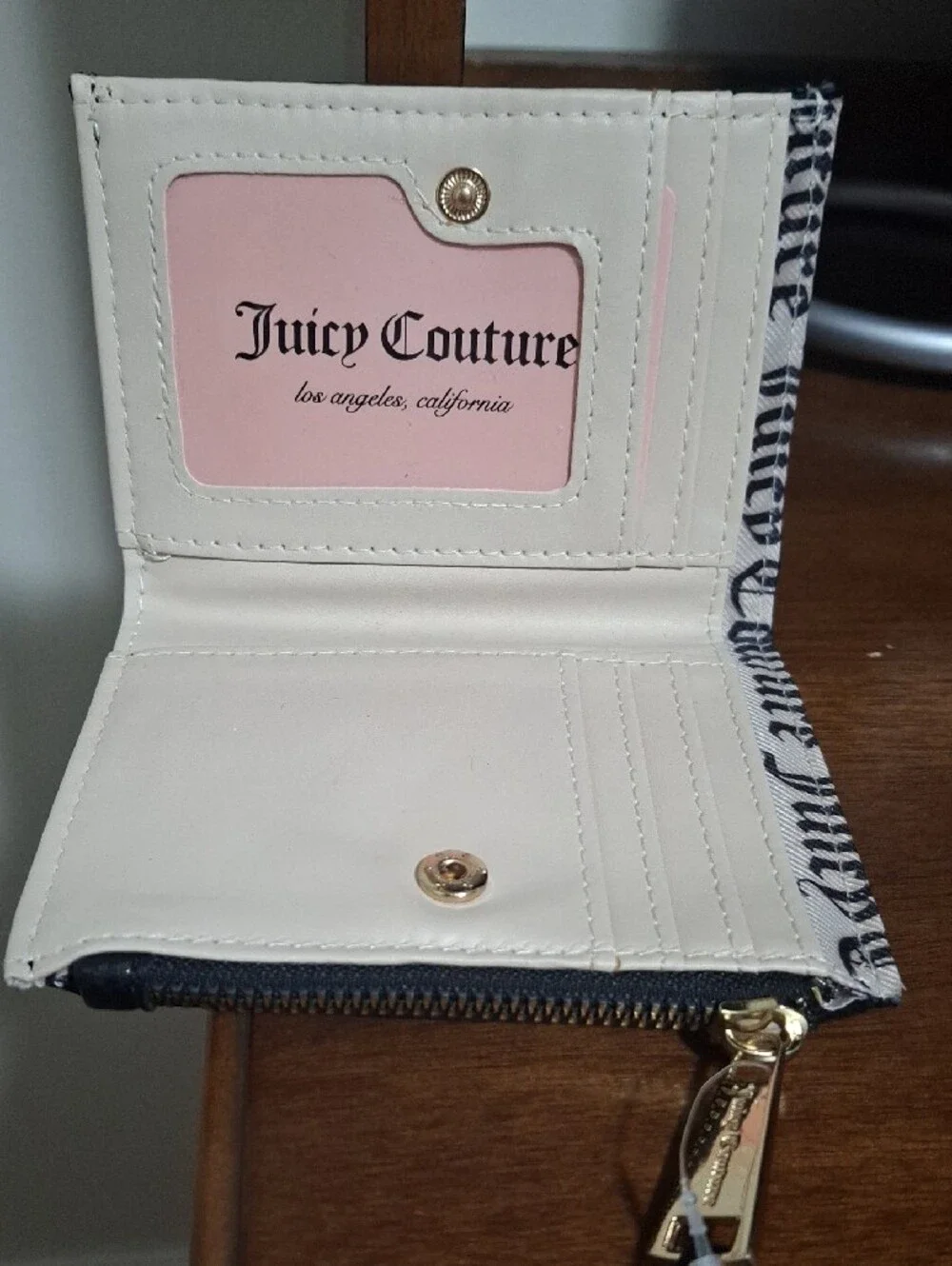 Juicy Couture Black Ombre Rhinestone Logo Cardholder with Gold Accents